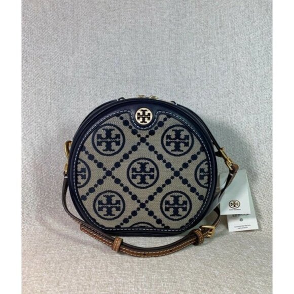 NEW Tory Burch T Monogram Navy Jacquard Circle Bag - $478